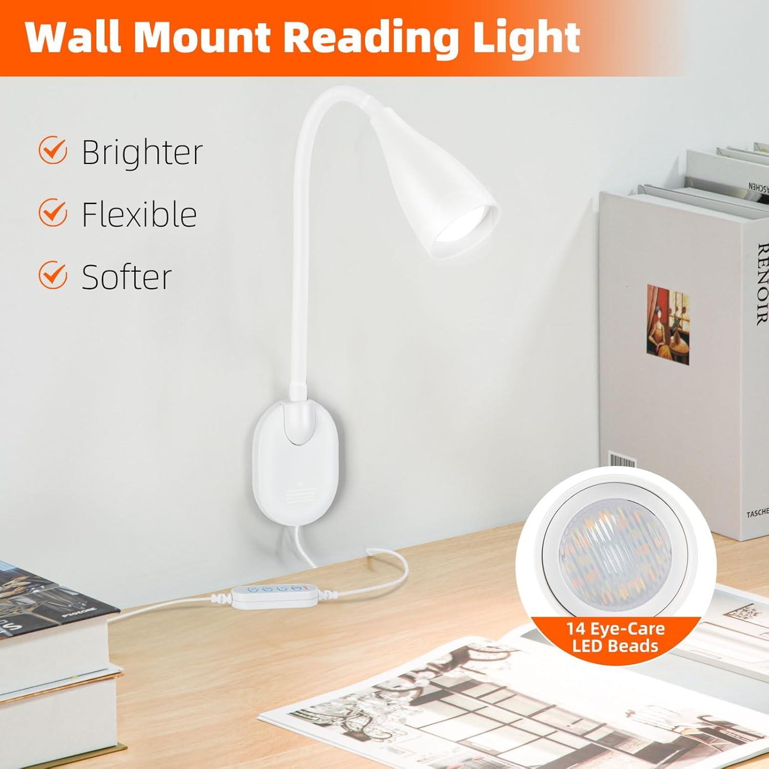 Luz de lectura LED de pared LiFMIRA, regulable 10 niveles, USB