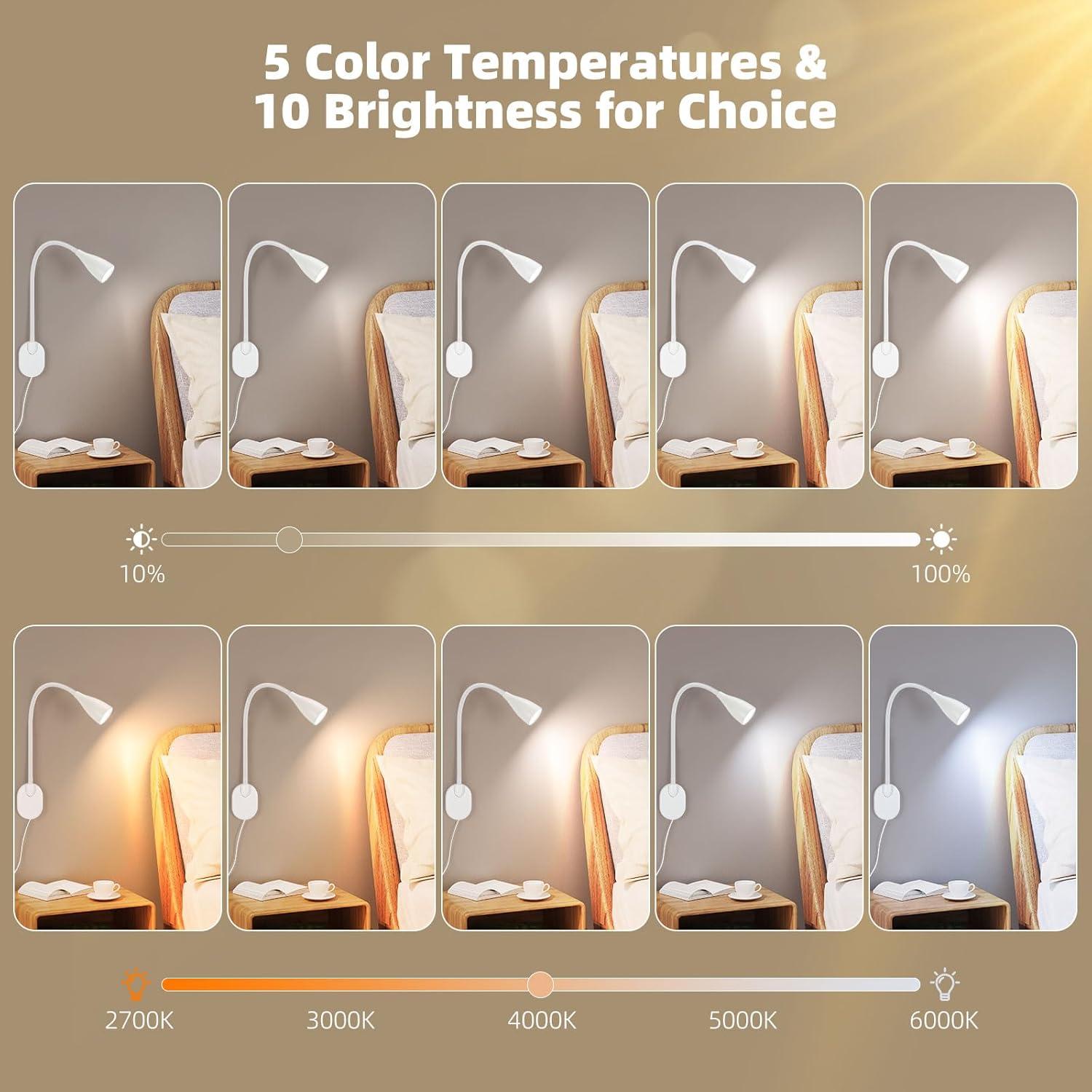 Luz de lectura LED de pared LiFMIRA, regulable 10 niveles, USB