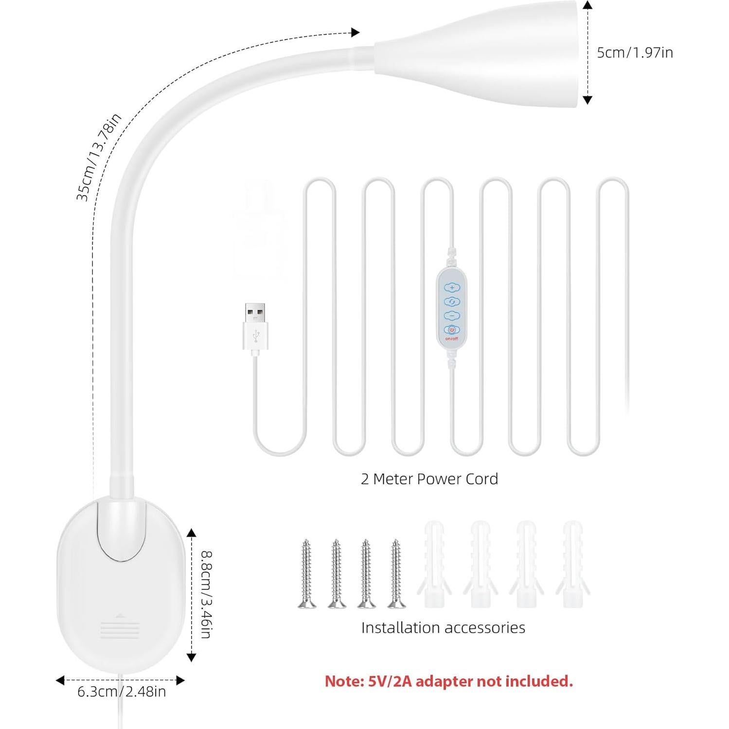 Luz de lectura LED de pared LiFMIRA, regulable 10 niveles, USB
