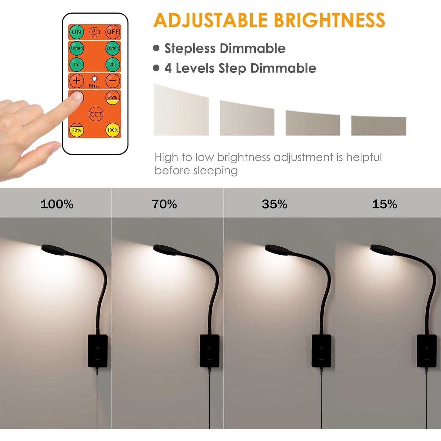Luz de Lectura Montada en Pared LED ENUOTEK 5W 500Lm Control Remoto