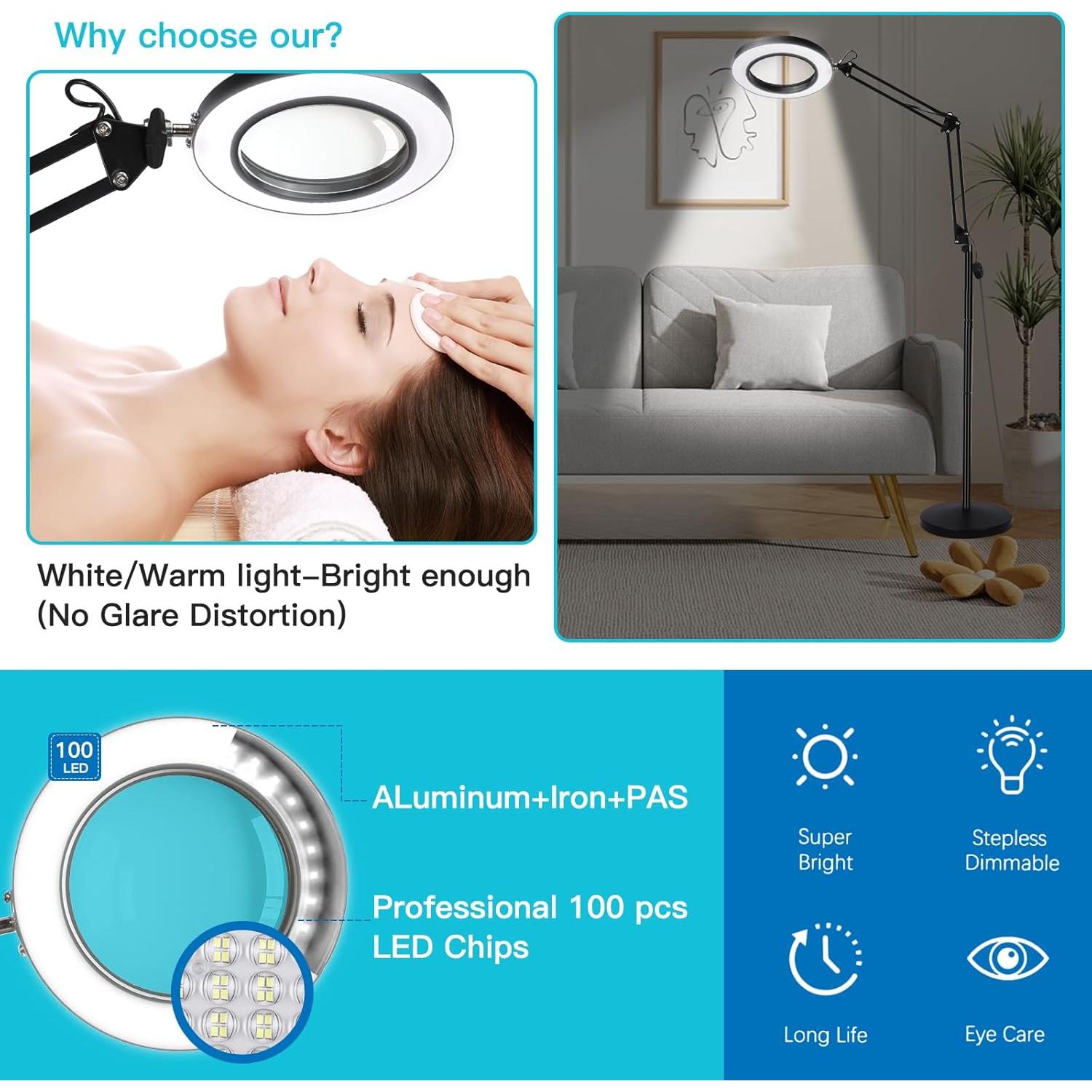 Lámpara de Piso con Aumento 10X ZABOUL, Luz LED, Ajustable