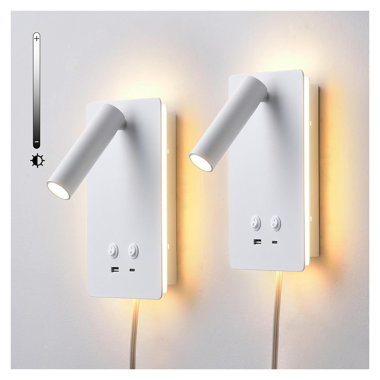 Luz de Lectura de Pared Regulable MOLUOLA con USB 2 Paquetes