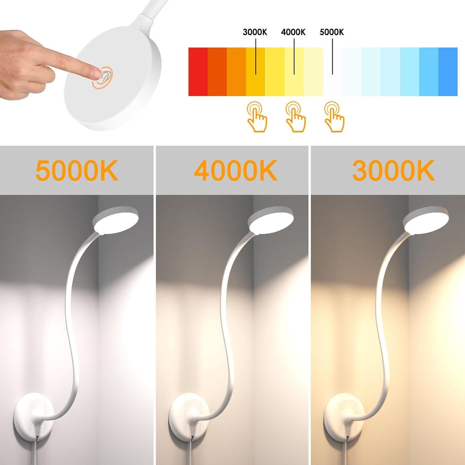 Luz de Lectura LED Montada en la Pared ENUOTEK, 4 Niveles Brillo, 3 Colores