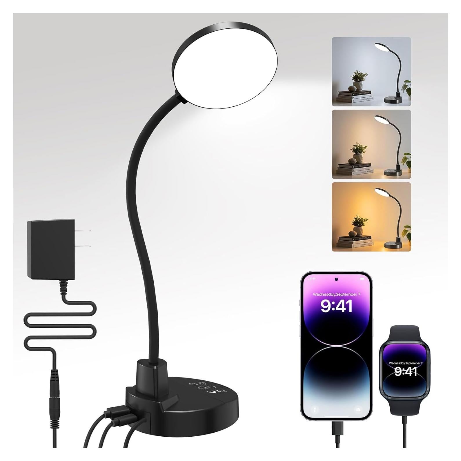 Lámpara de Escritorio LED ZAPLIT 15W con Carga USB y Brazo Flexible