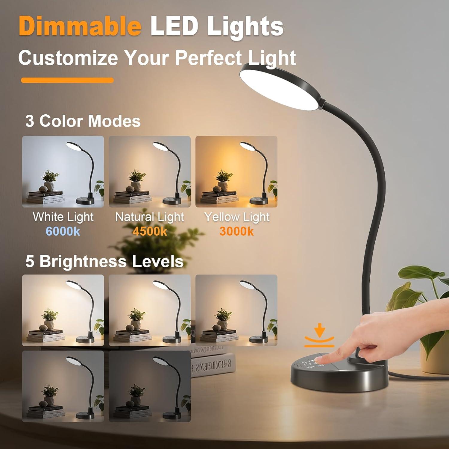 Lámpara de Escritorio LED ZAPLIT 15W con Carga USB y Brazo Flexible