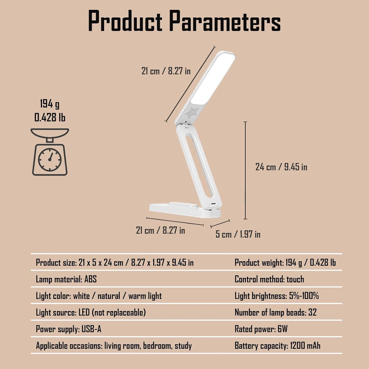 Lámpara de Escritorio Plegable LED Kvppvt JN-104 USB Ajustable