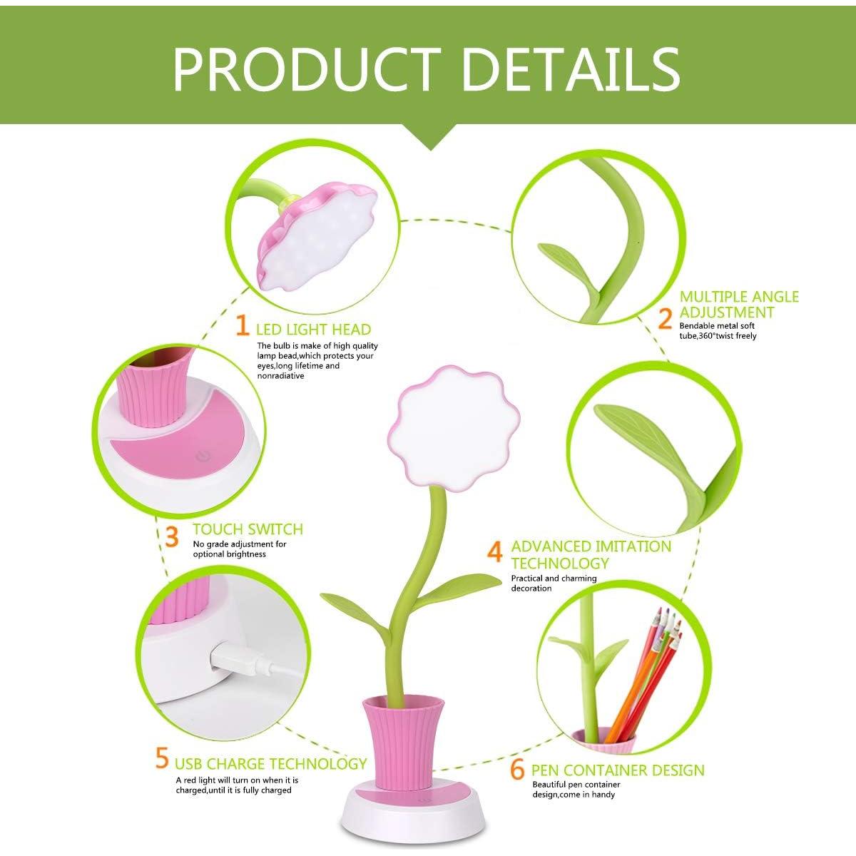 Lámpara de Escritorio LED Uniwit Girasol Rosa Ajustable 41cm