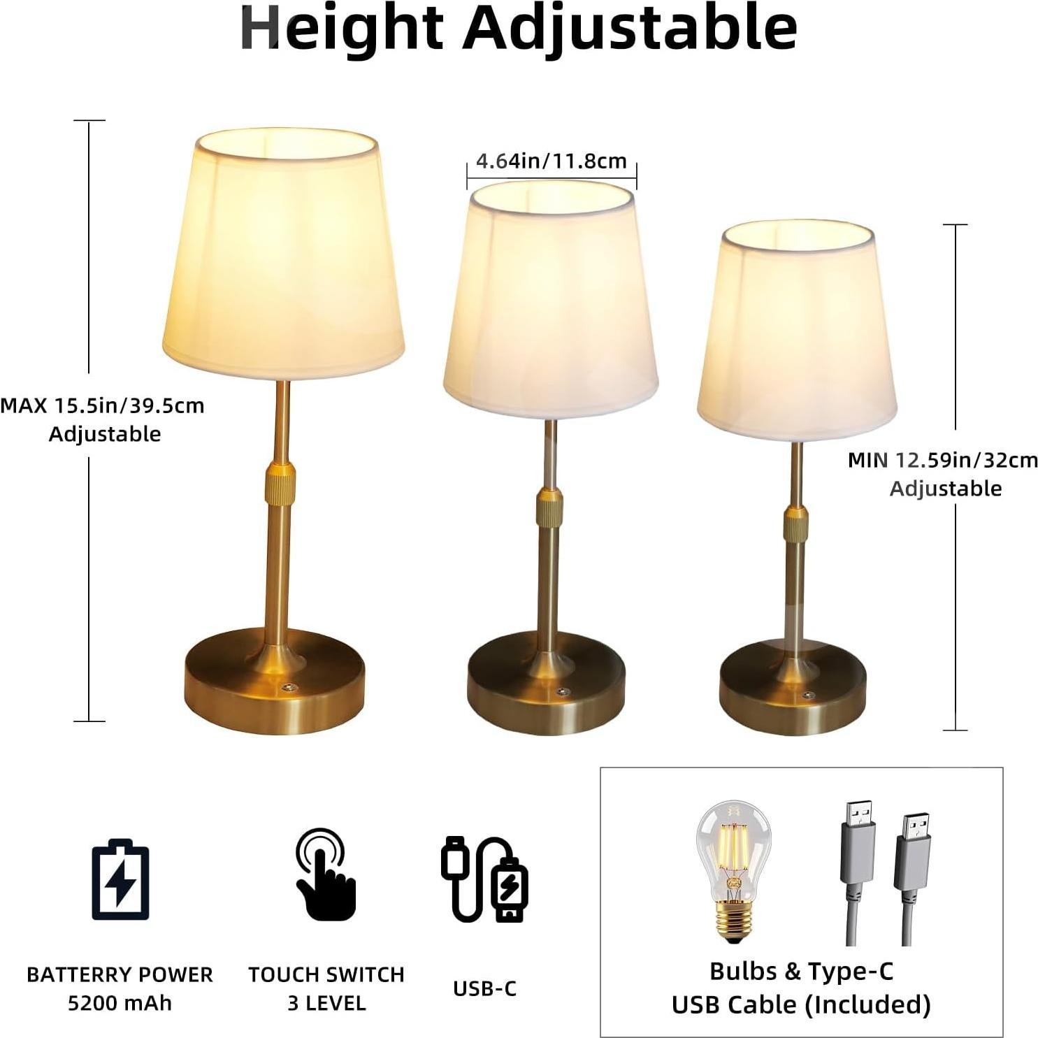 Lámpara Recargable USB TD003 para Botellas de Vino Dorada