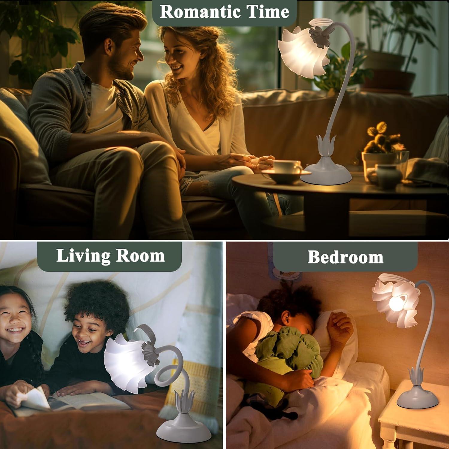 Lámpara de Mesa Floral Vintage HUANGSHI 3 Niveles de Brillo