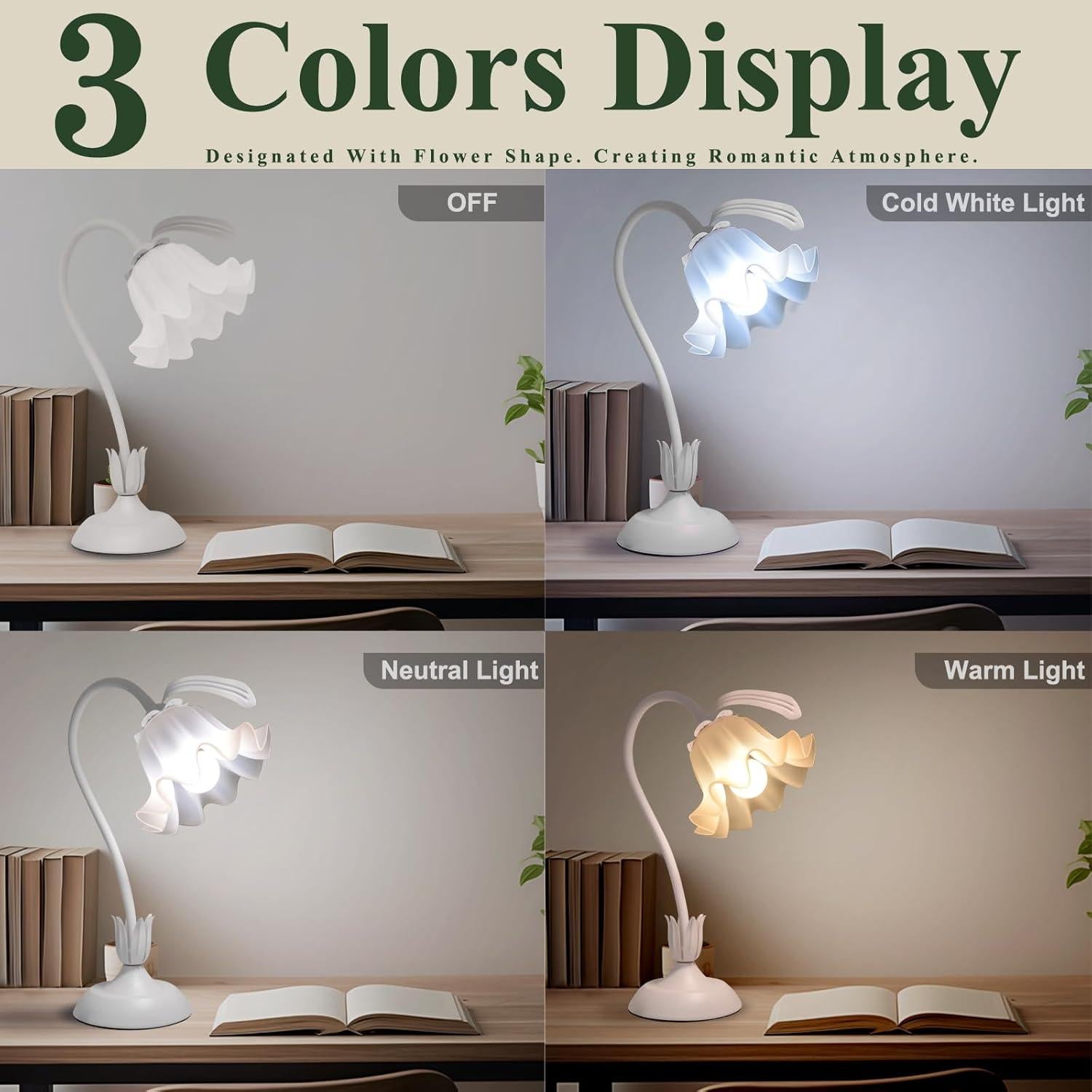 Lámpara de Mesa Floral Vintage HUANGSHI 3 Niveles de Brillo