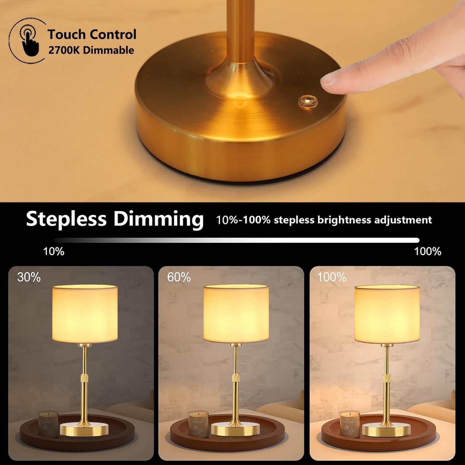 Lámpara de Mesa Inalámbrica TD002 Dorada Recargable USB