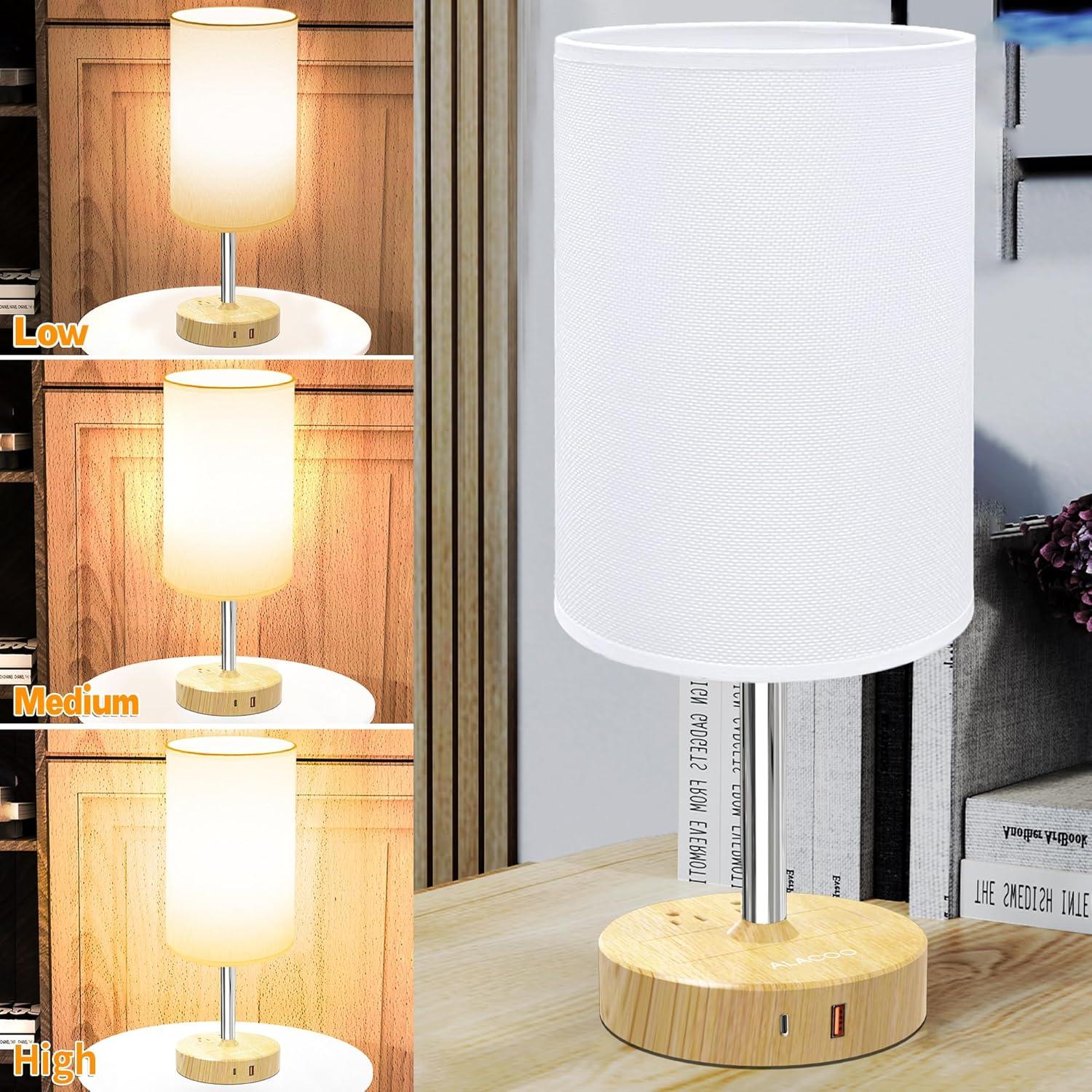 Lámpara de Mesa Táctil ALACOO con Carga USB y 3 Niveles