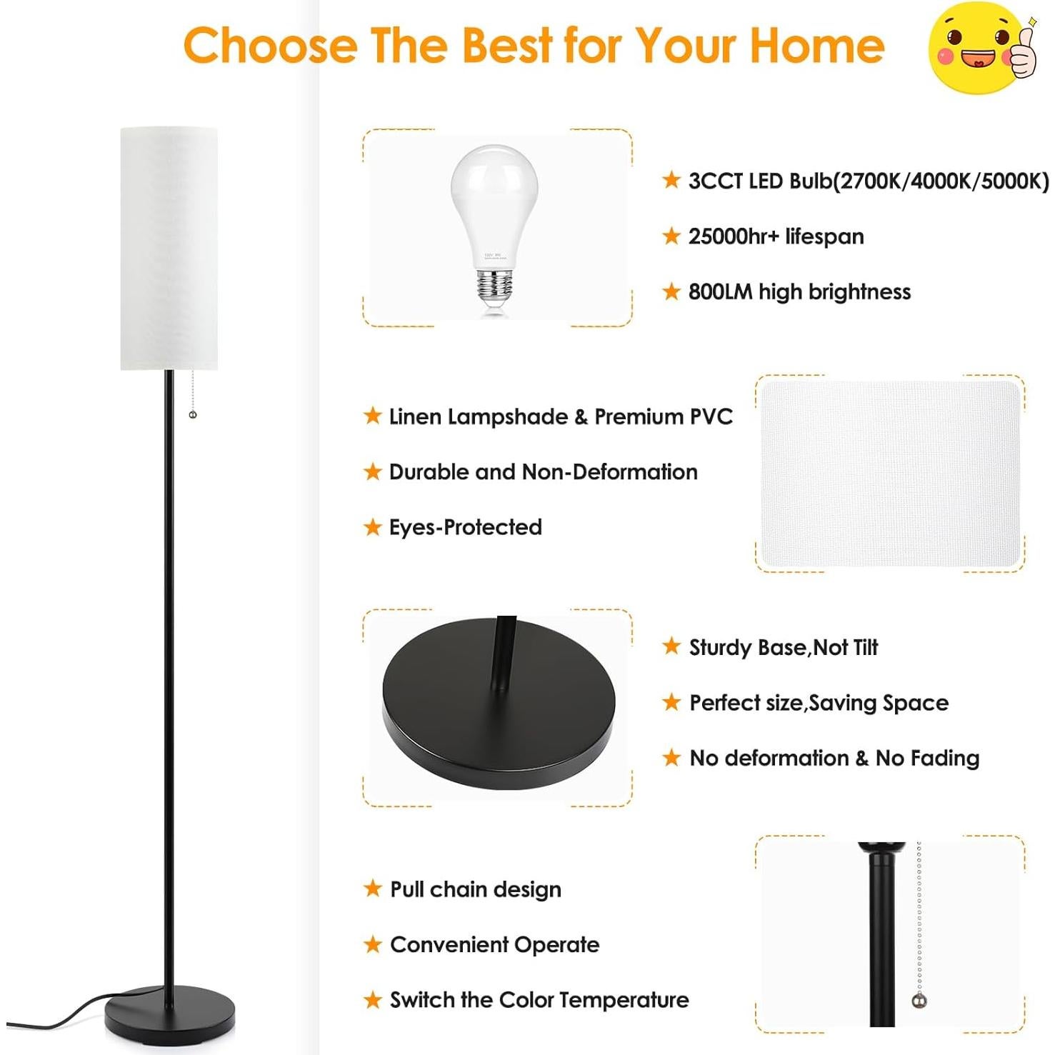 Lámpara de Pie LED Coucrek 3 Temperaturas Color Blanca