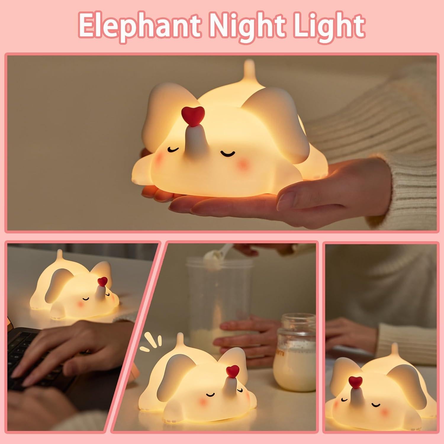 Luz Nocturna Elefante Silicona Regulable Recargable 3 Brillos