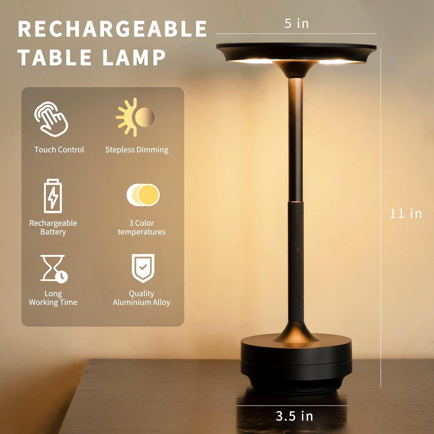 Lámpara de Mesa Inalámbrica Lusharbor 5200mAh Táctil 3 Colores