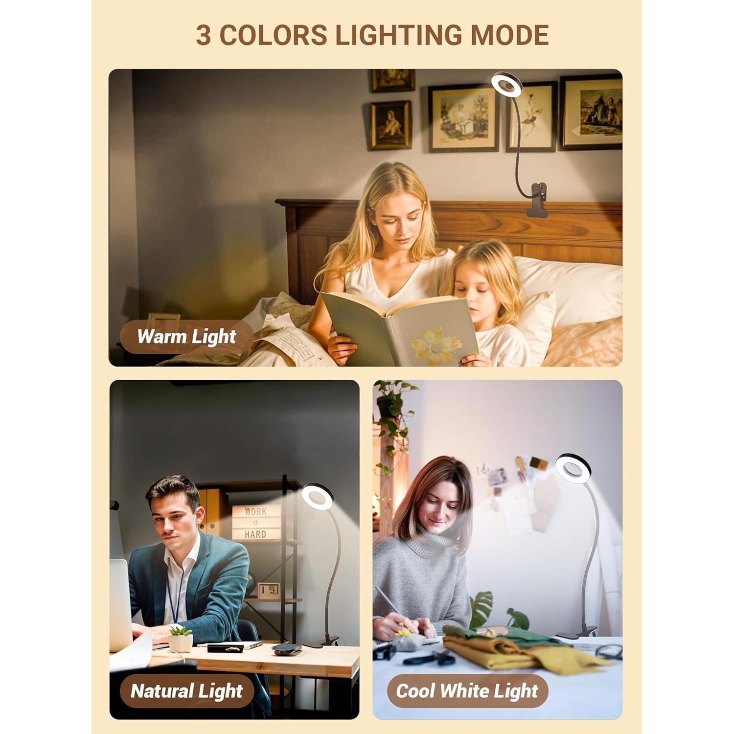 Lámpara de Clip LED ReinHoo 550lm 3 Colores 10 Brillos Ajustable