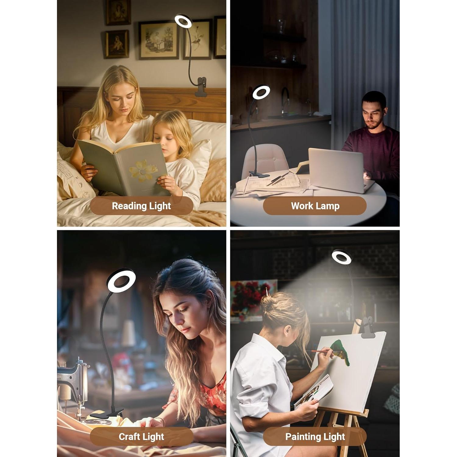 Lámpara de Clip LED ReinHoo 550lm 3 Colores 10 Brillos Ajustable