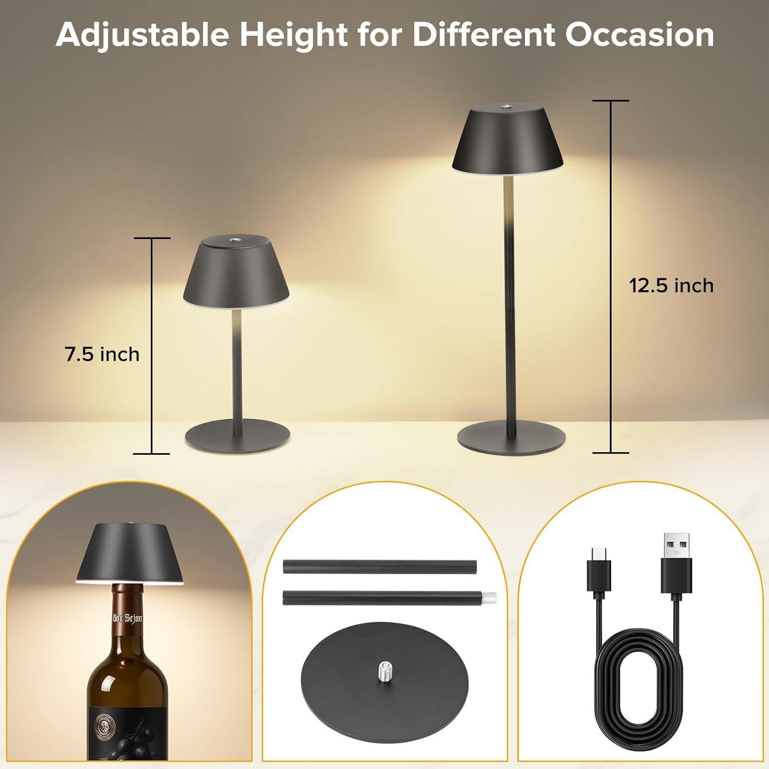 Lámpara de Mesa Inalámbrica LED CUIBIRD Negra 3 Modos Regulables