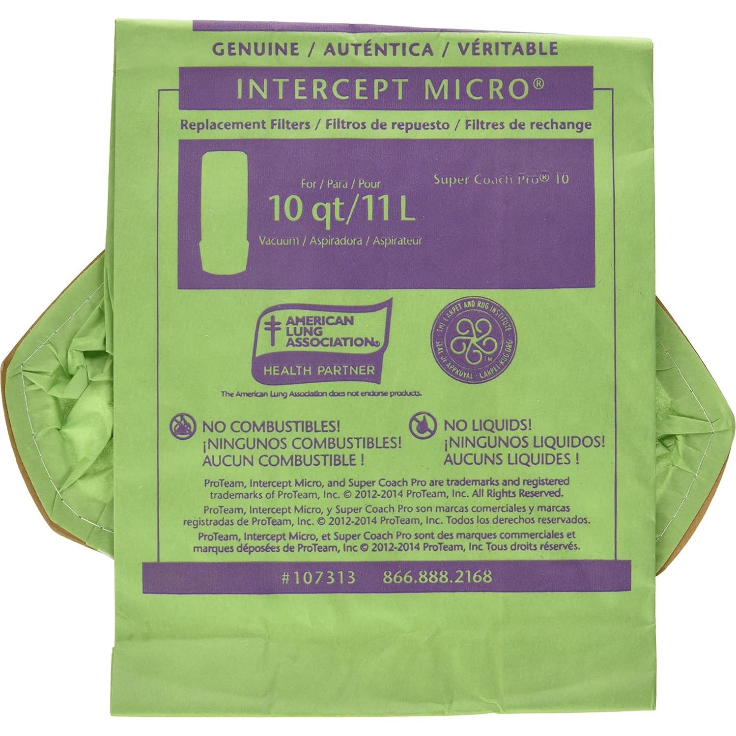 Bolsas de Filtro Micro ProTeam 107313 para Aspiradora 10L