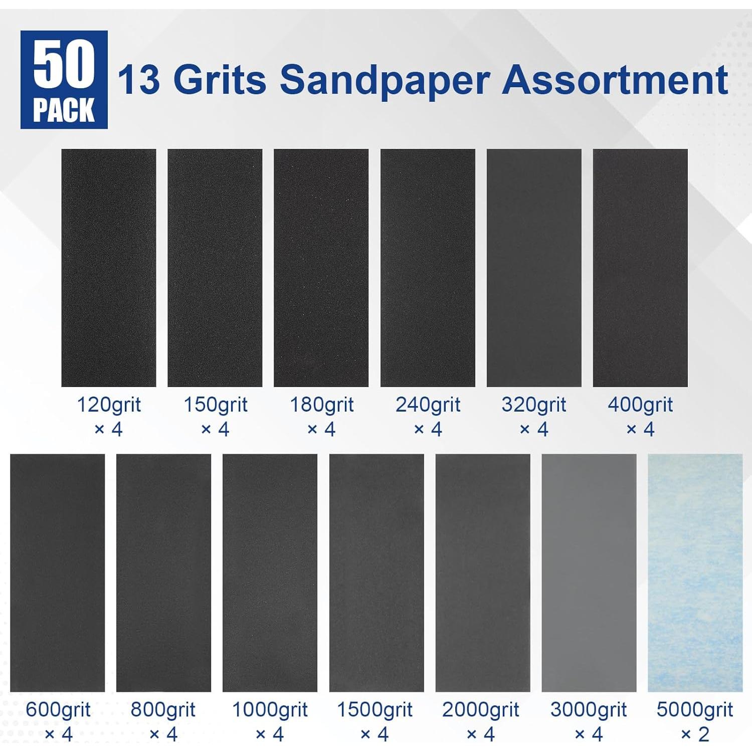 50 Hojas de Papel de Lija Premium Cooclensportey - 13 Granos