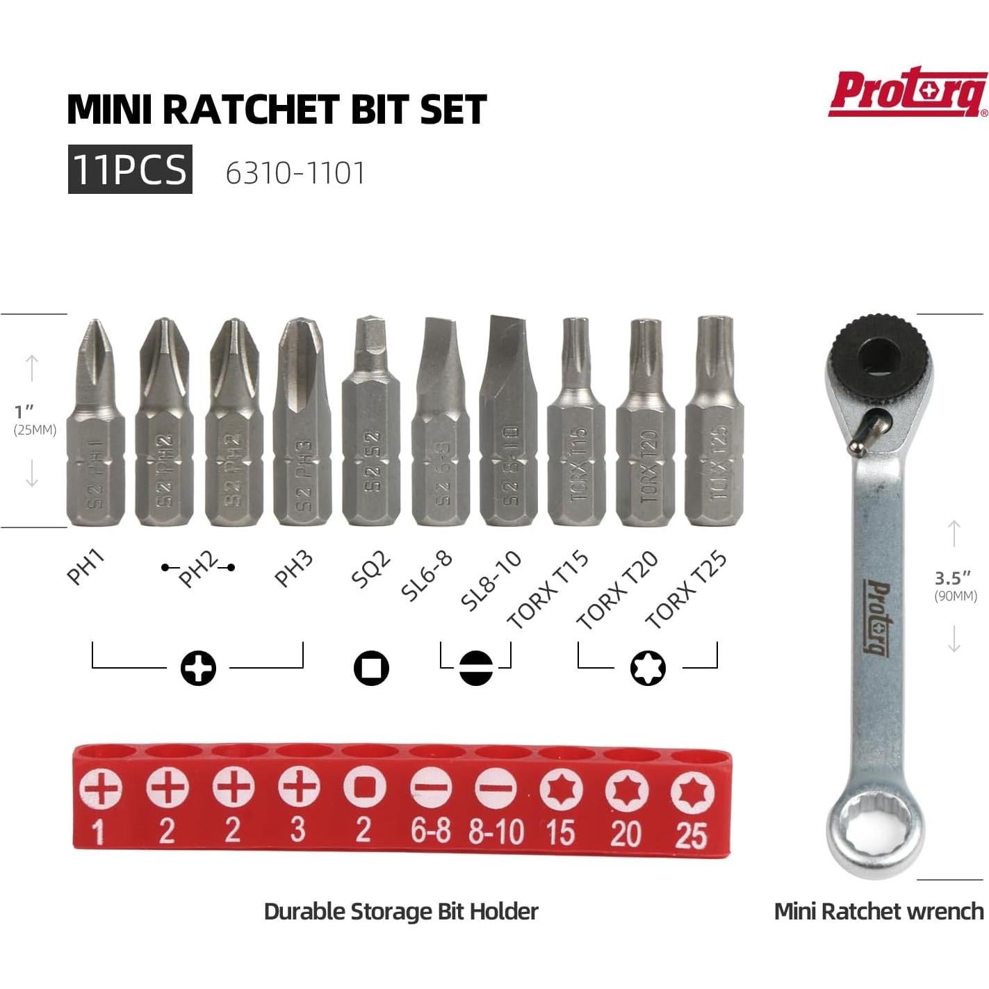 Juego de Puntas de Destornillador Protorq Mini 11 Piezas