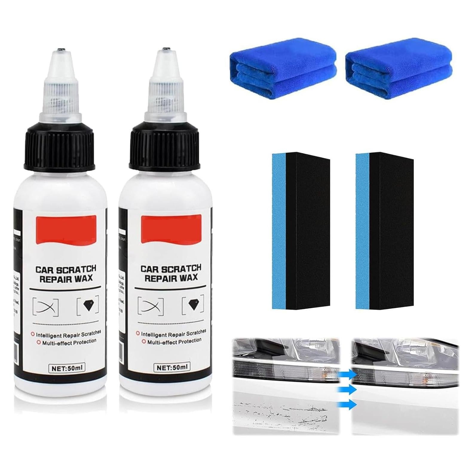 Cera Reparación Rayones Auto Genérico 2x50ml + 2 Esponjas