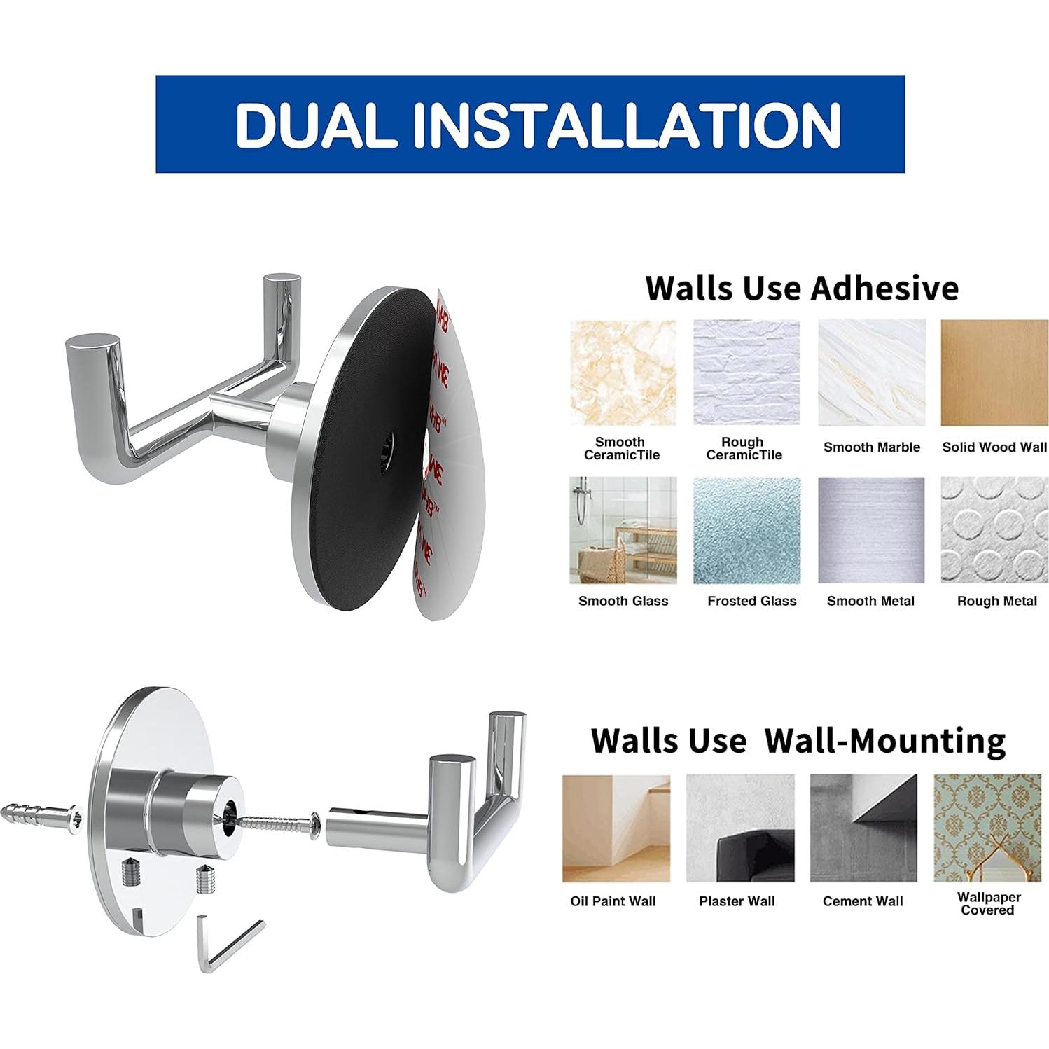 Gancho Doble Adhesivo Ruacq Redondo Acero Inoxidable 2 Pzs