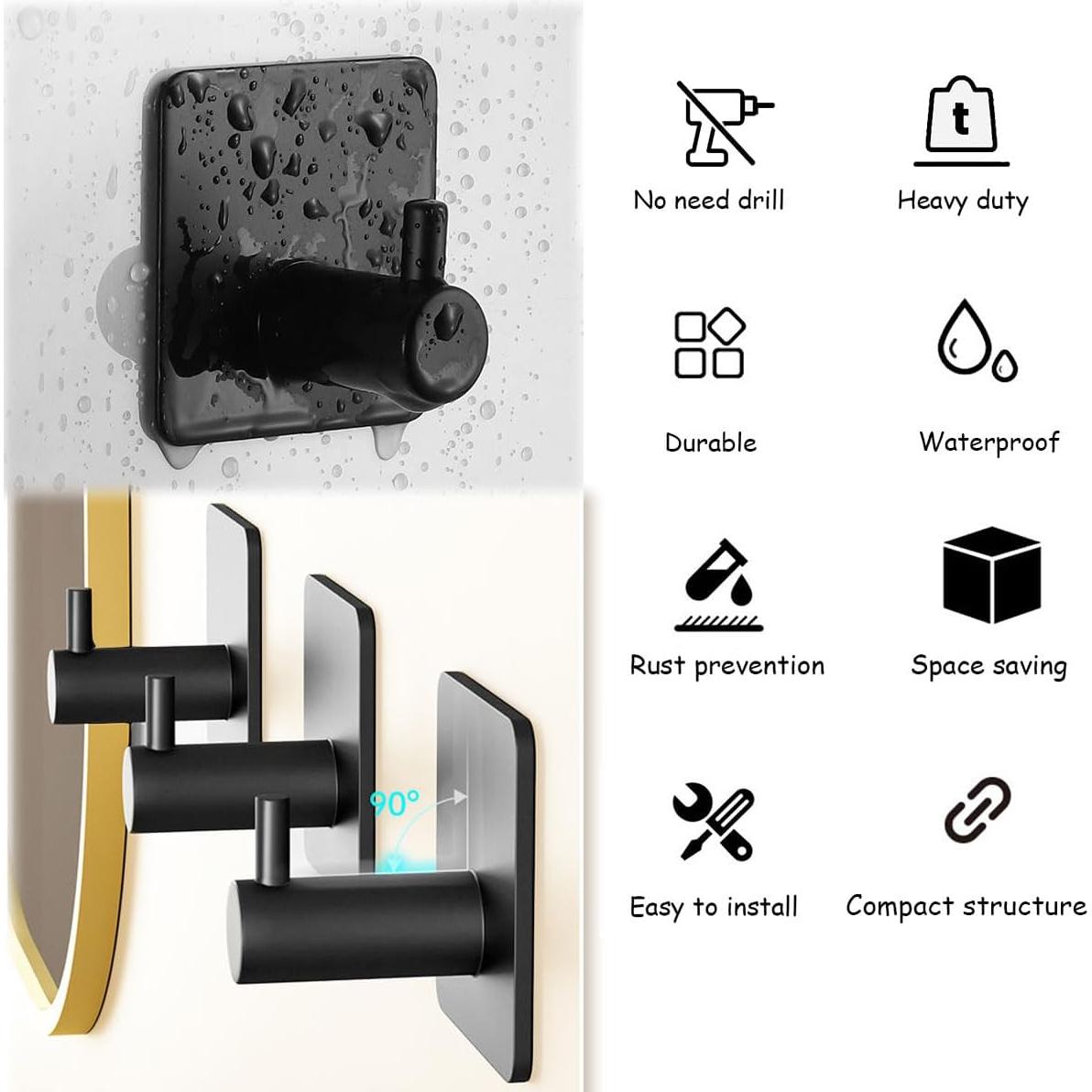 Paquete de 6 ganchos adhesivos EDMILE para pared 4.5x4.5cm