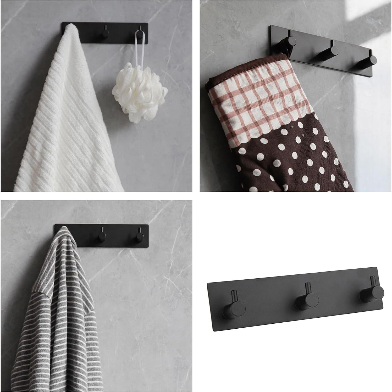 Ganchos de Toalla Autoadhesivos Giti Island 3 Ganchos Negro Mate