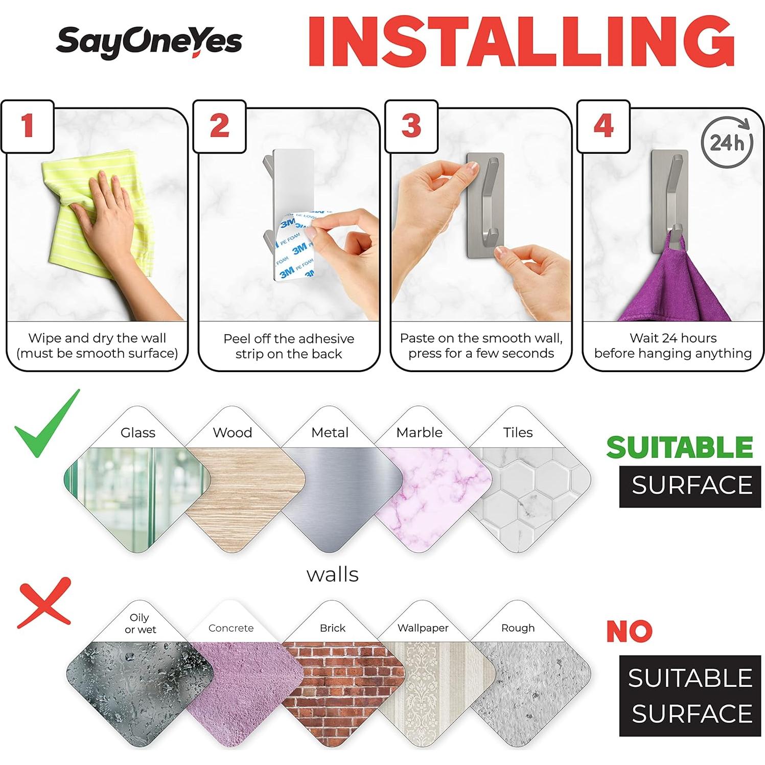 Ganchos adhesivos para toallas SAYONEYES - Acero inoxidable 5 pcs