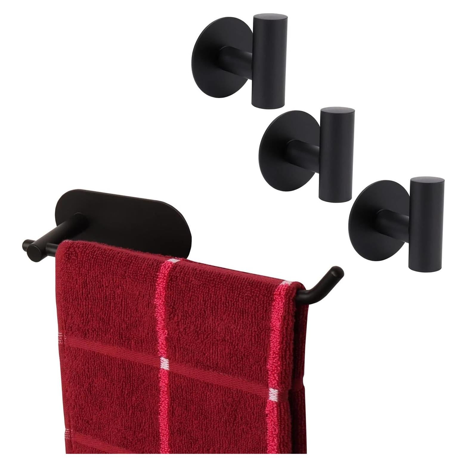 Juego de Accesorios de Baño TocTen con Barra y Ganchos Negro Mate