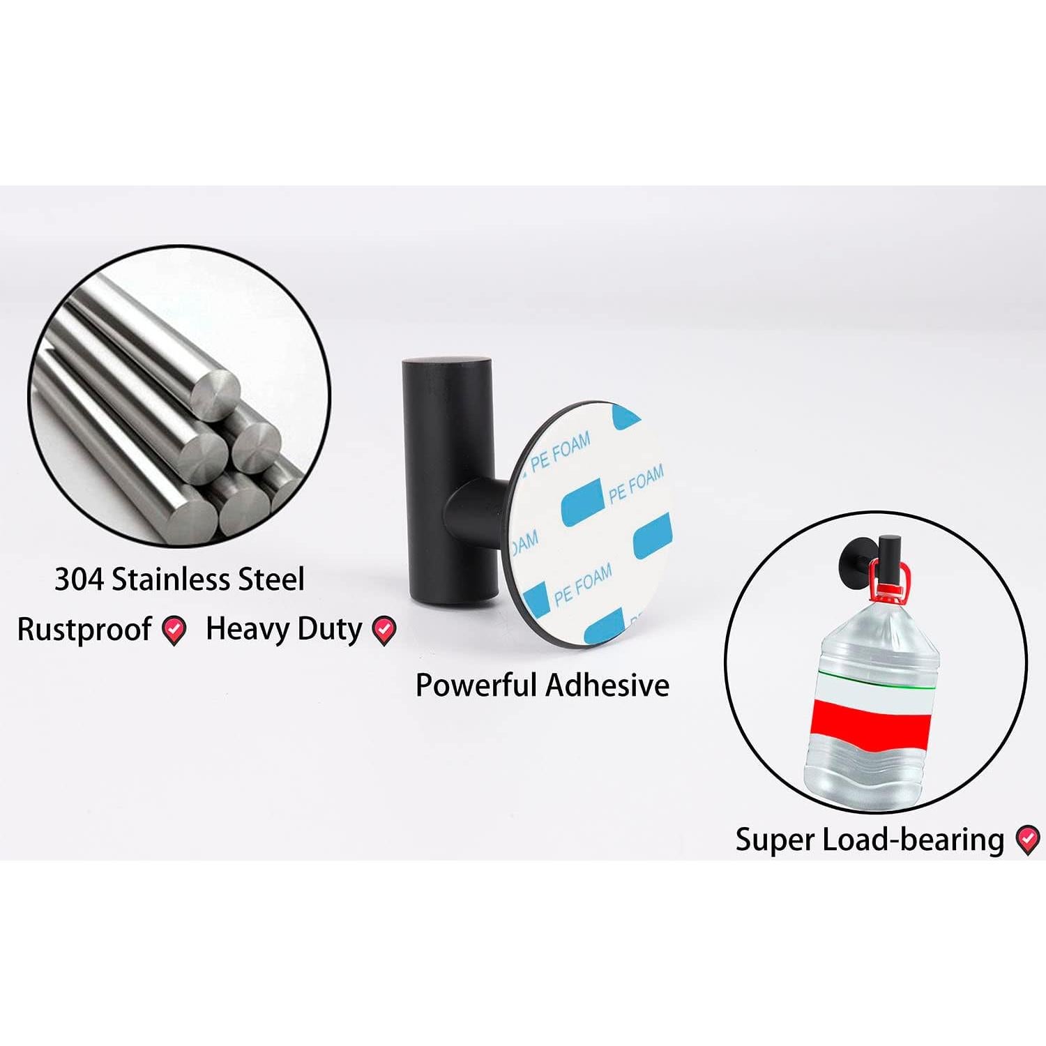 Juego de Accesorios de Baño TocTen con Barra y Ganchos Negro Mate