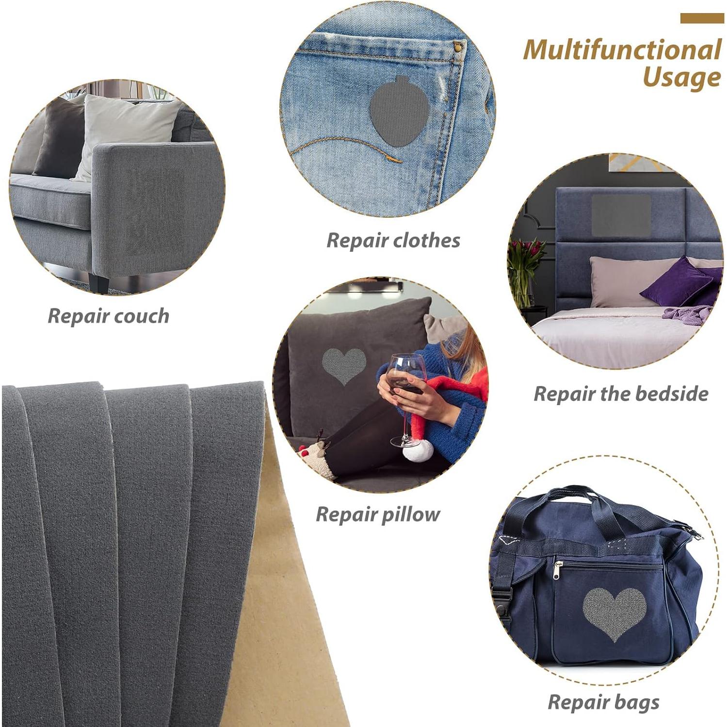 6 Piezas Parche Autoadhesivo Terciopelo Janinka 30x20cm Gris