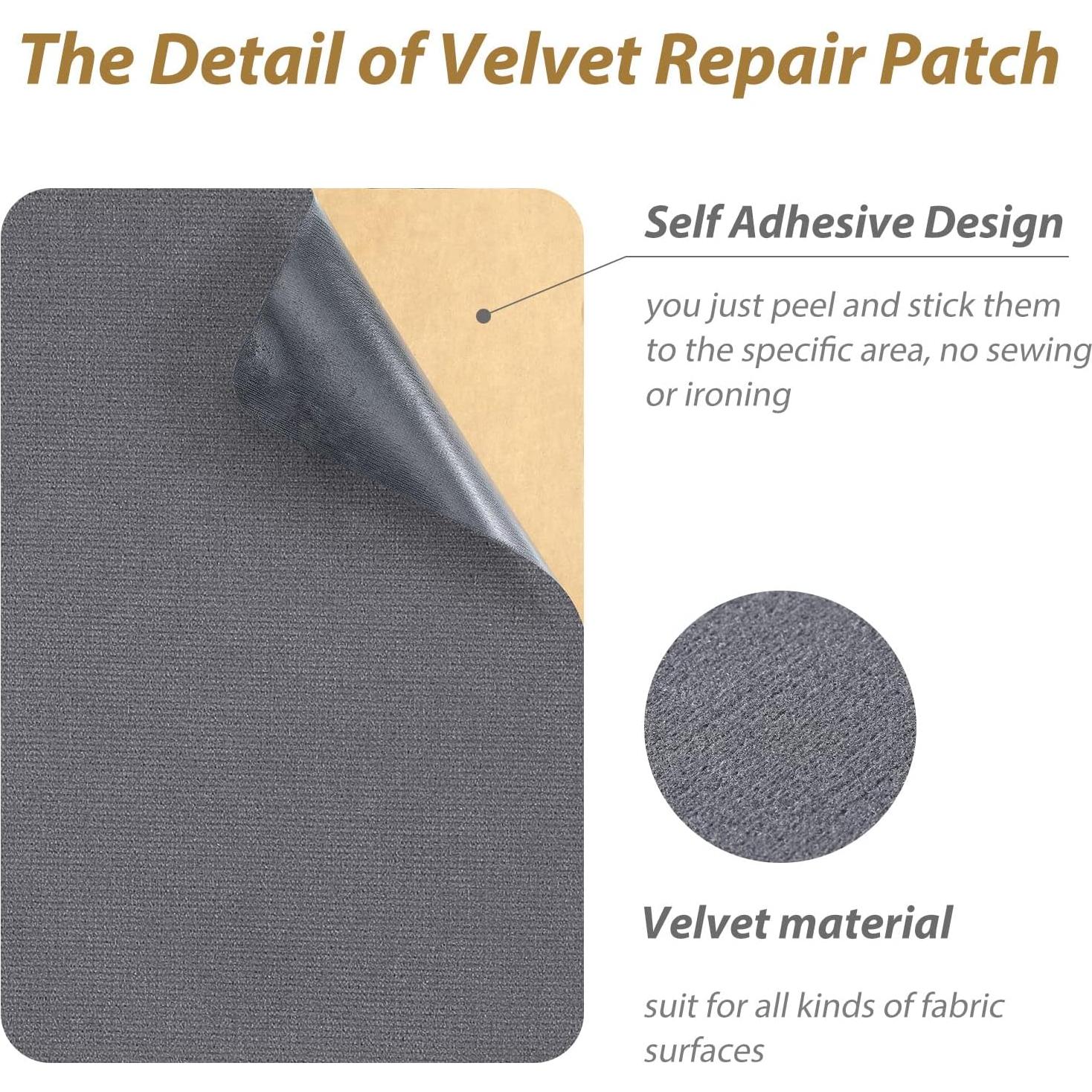 6 Piezas Parche Autoadhesivo Terciopelo Janinka 30x20cm Gris