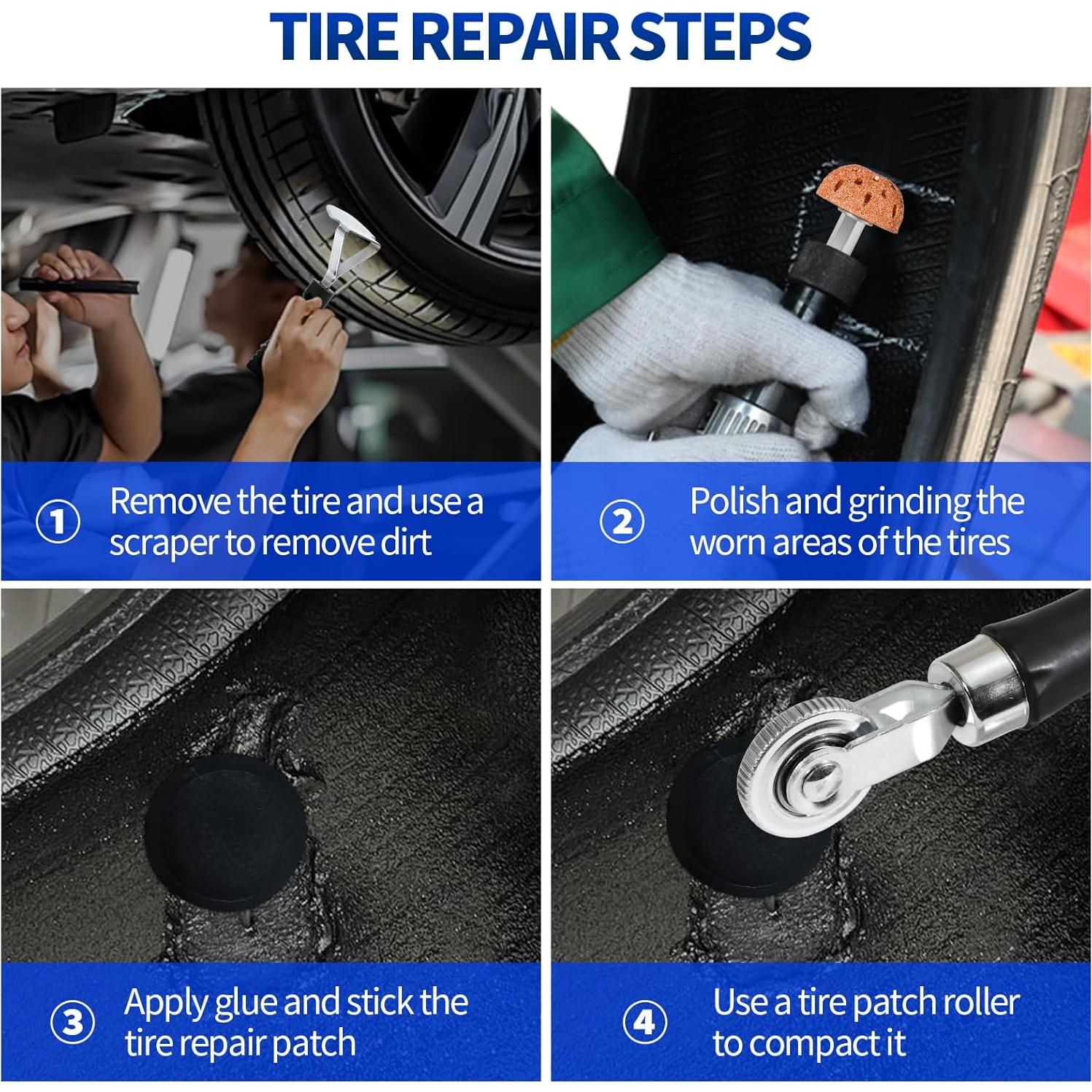 Kit de Parcheo de Neumáticos Dueilgo 33 Piezas con Rodillo