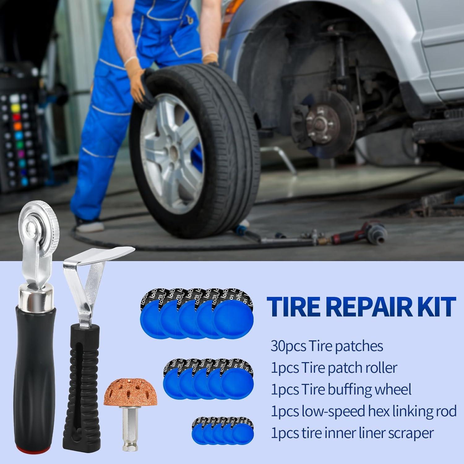 Kit de Parcheo de Neumáticos Dueilgo 33 Piezas con Rodillo