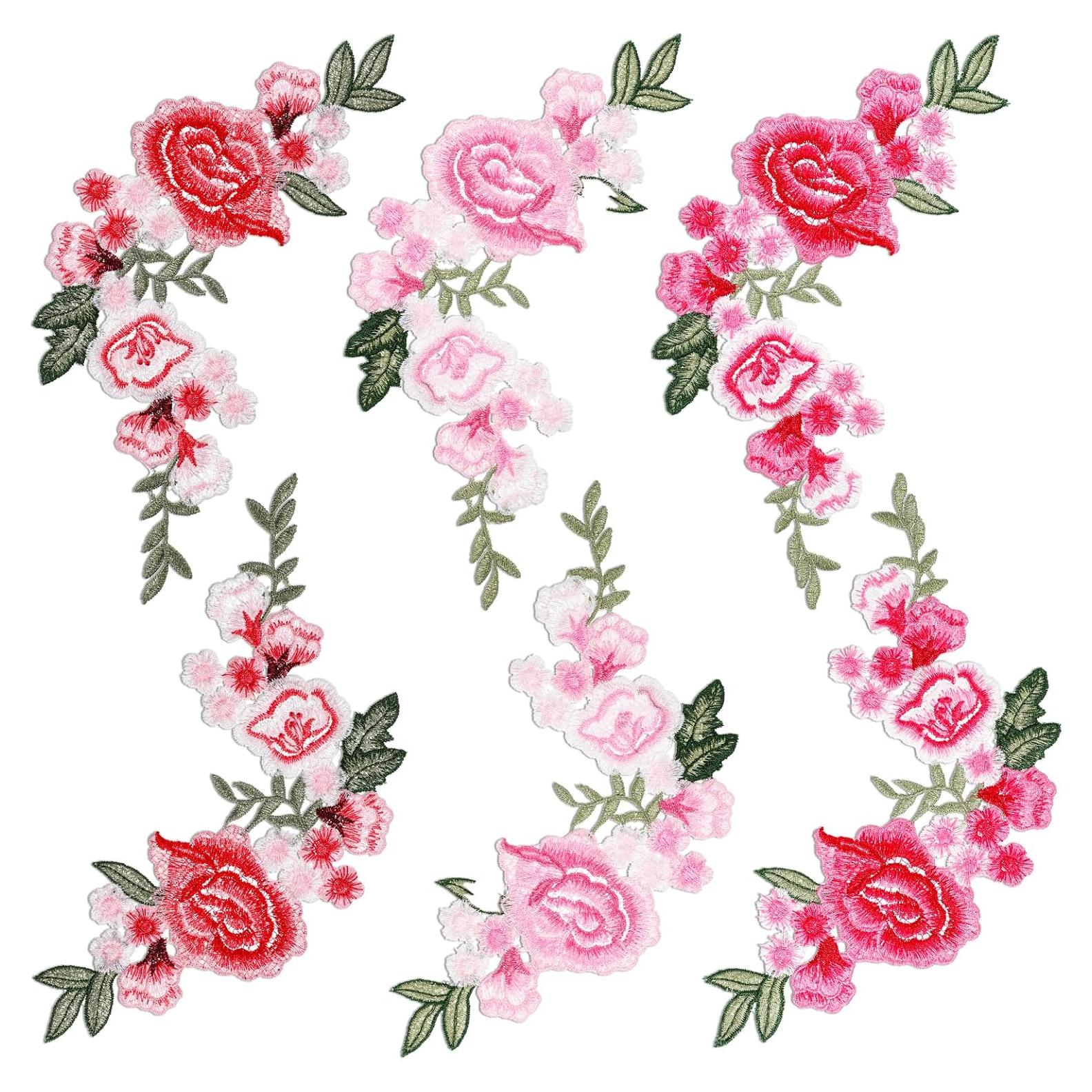 6 Piezas Parche Bordado Flor Peonía Rosa Eldraqth 26x12cm