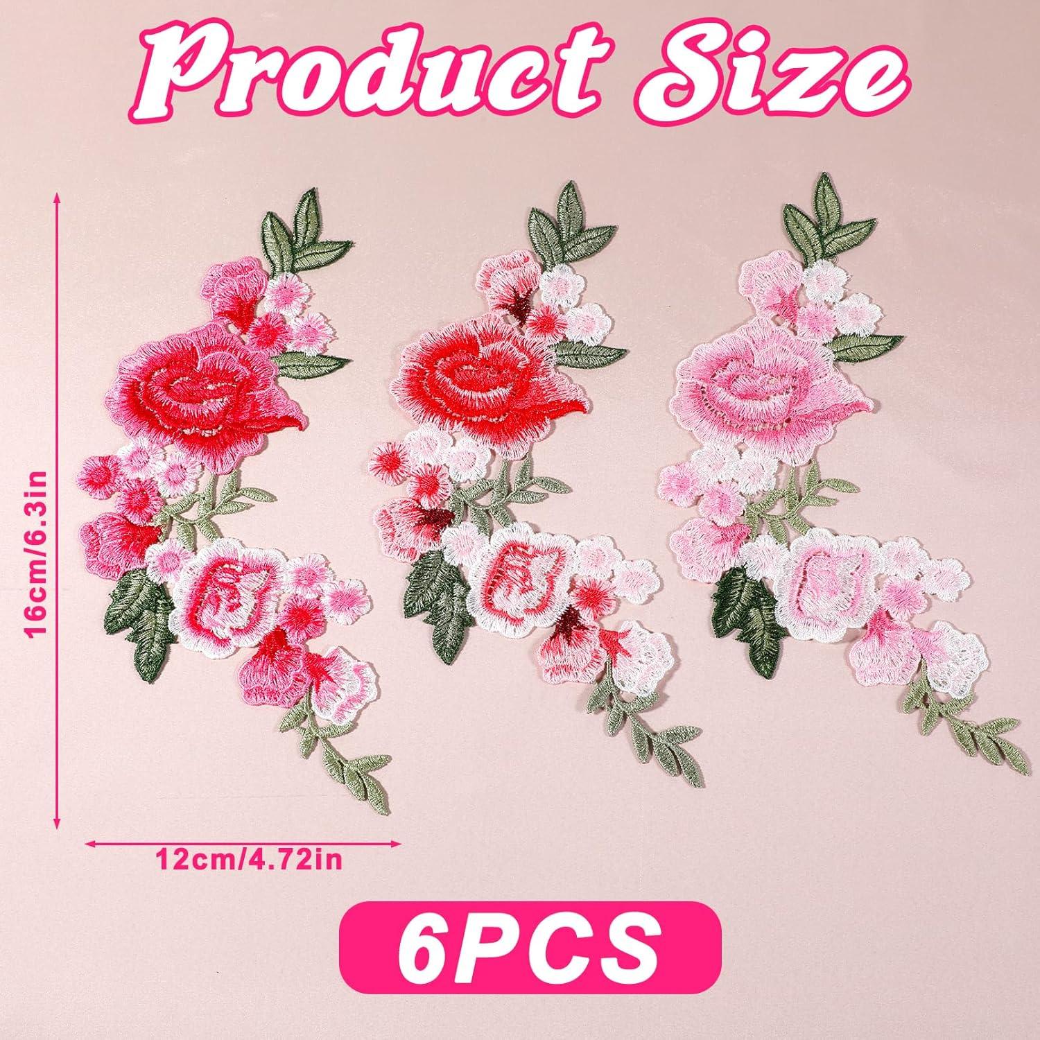 6 Piezas Parche Bordado Flor Peonía Rosa Eldraqth 26x12cm