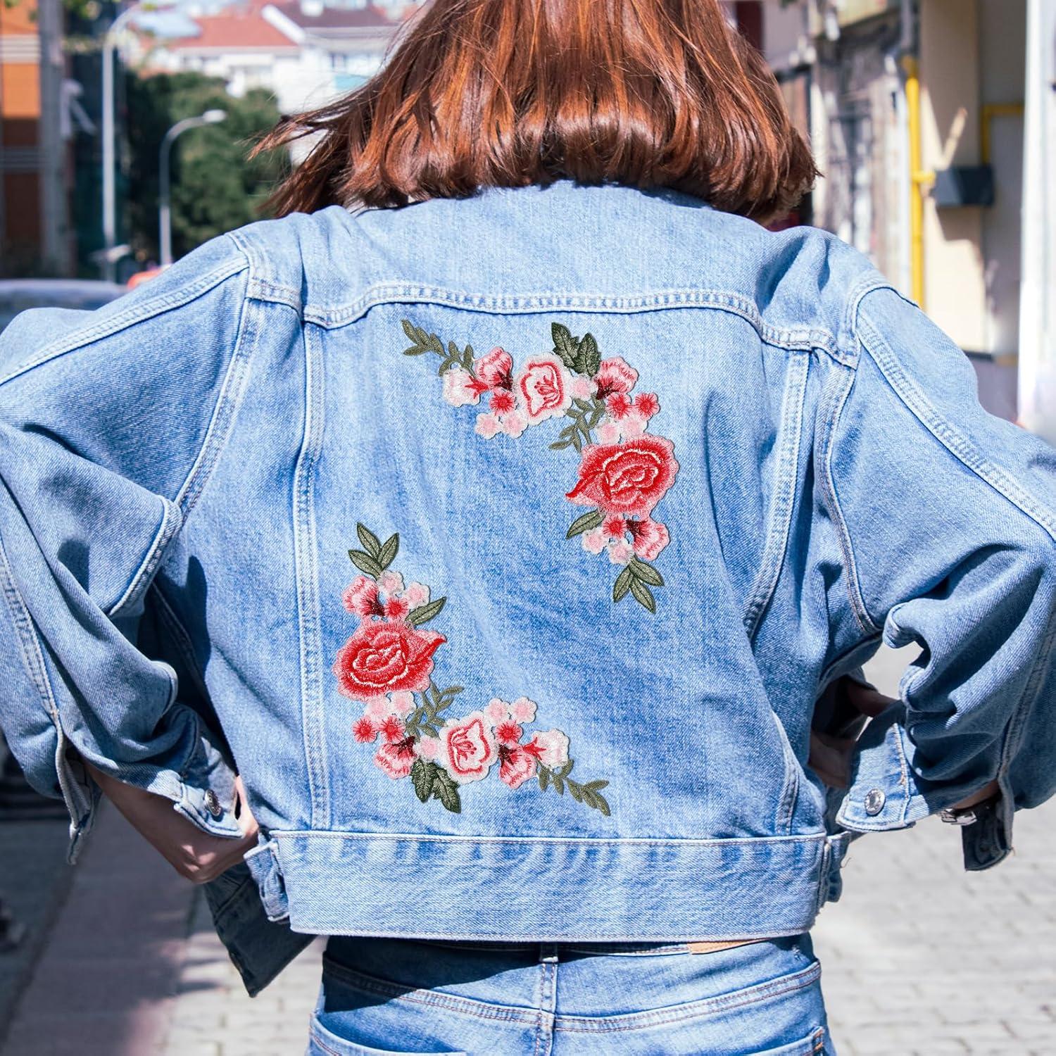 6 Piezas Parche Bordado Flor Peonía Rosa Eldraqth 26x12cm