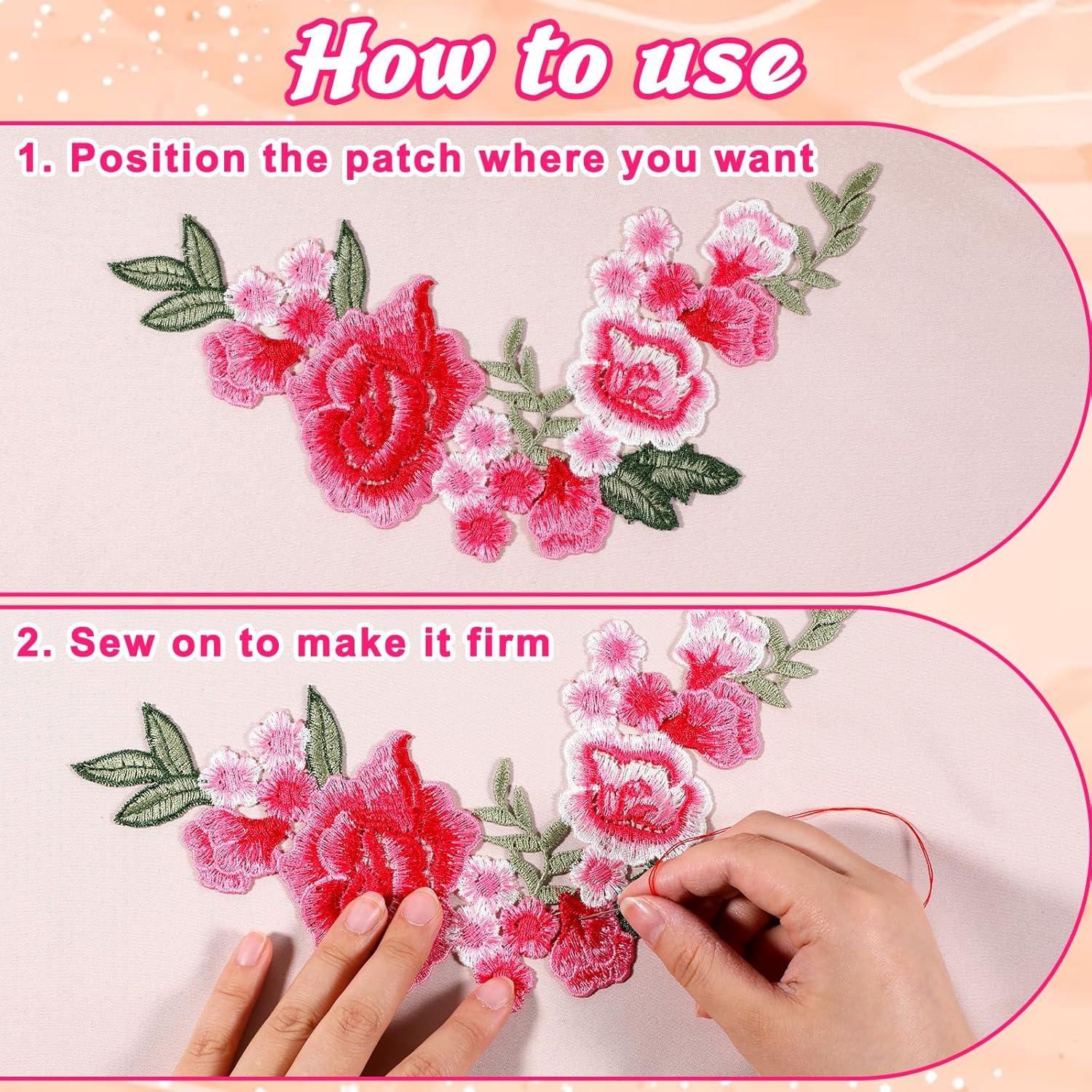 6 Piezas Parche Bordado Flor Peonía Rosa Eldraqth 26x12cm