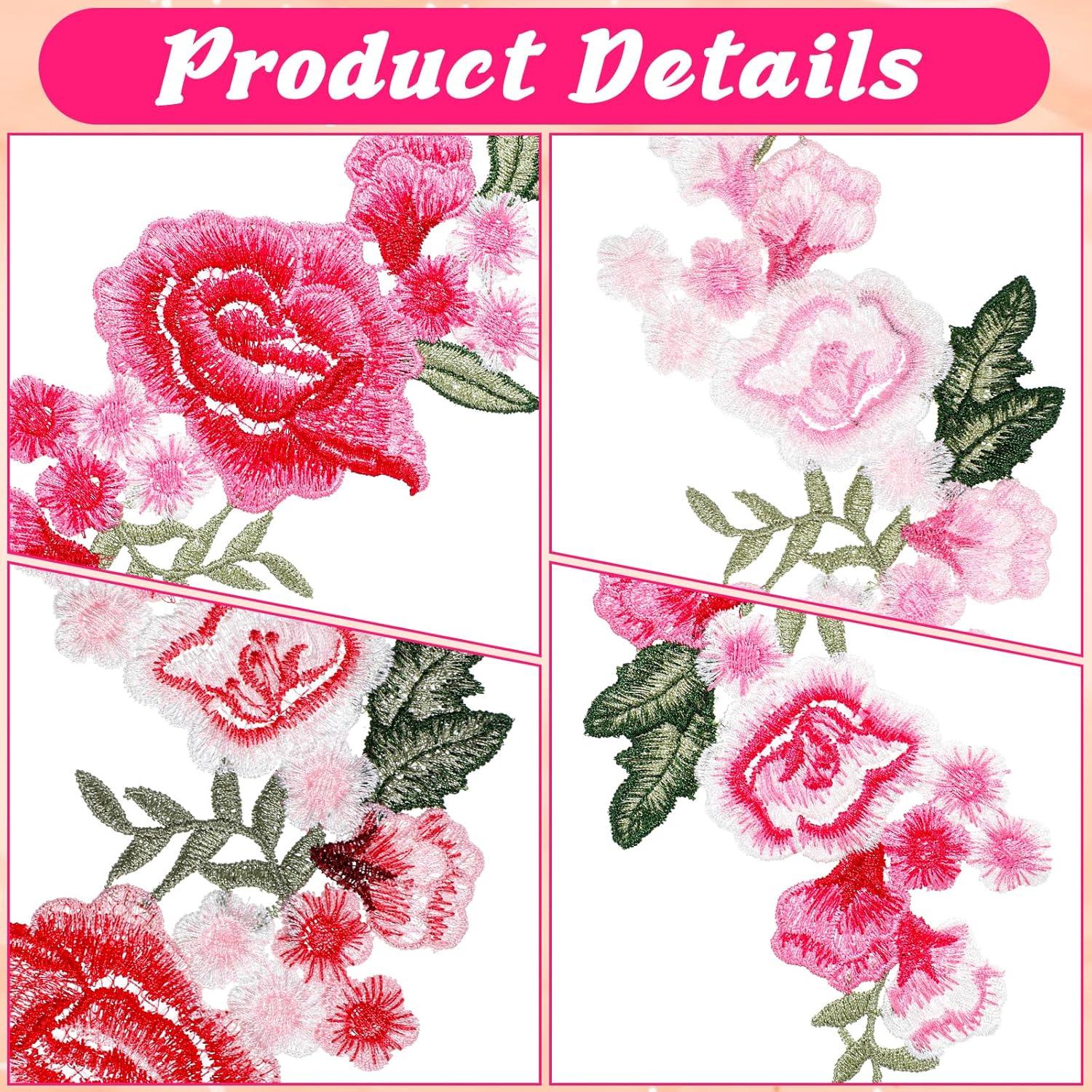 6 Piezas Parche Bordado Flor Peonía Rosa Eldraqth 26x12cm