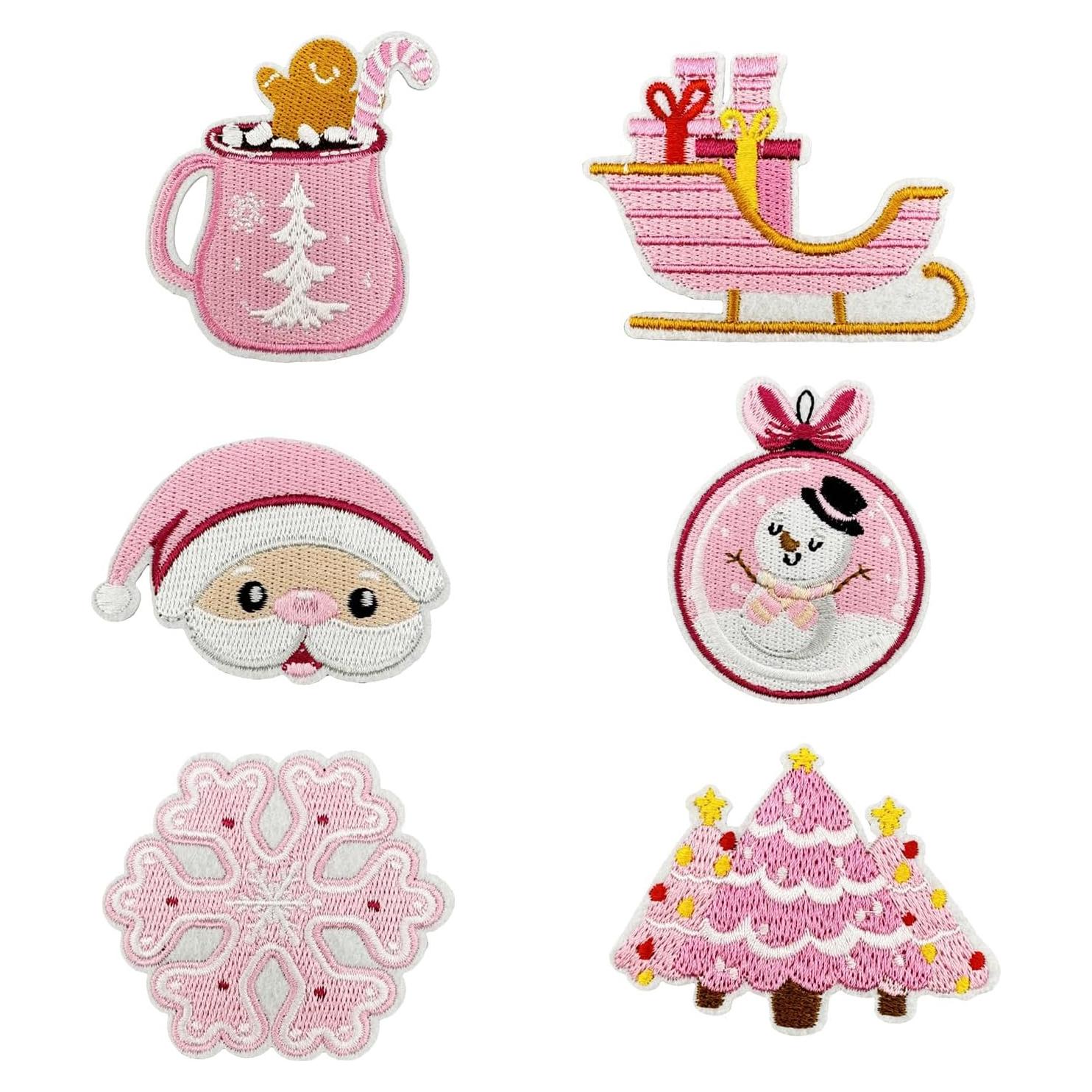 6 Parches Bordados Navideños MOGOXION Rosa para Ropa
