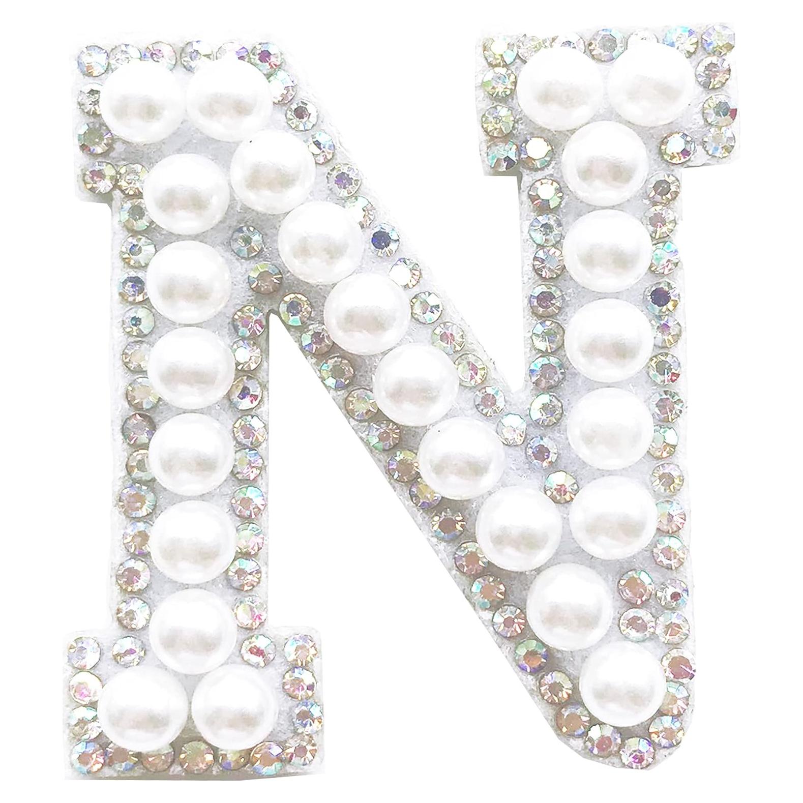 Parche de Rhinestones y Perlas TUANZI Letra N 4x4.5 cm