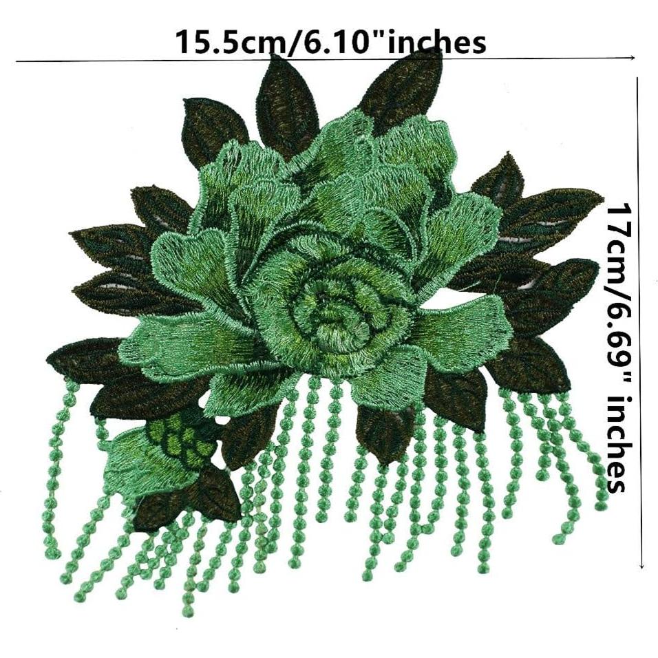 4 Parches de Tela Bordados Rosa Peonía Vintage 17x20cm