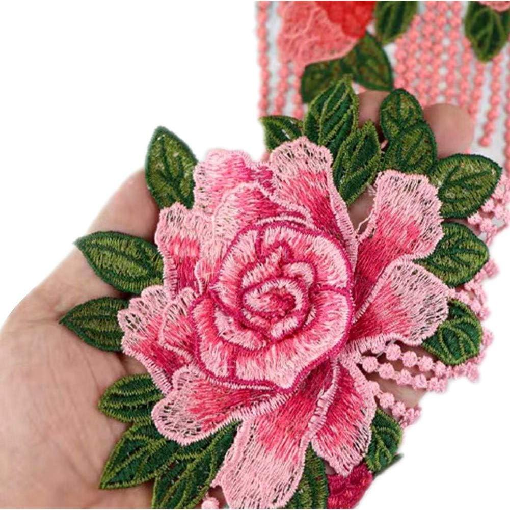 4 Parches de Tela Bordados Rosa Peonía Vintage 17x20cm