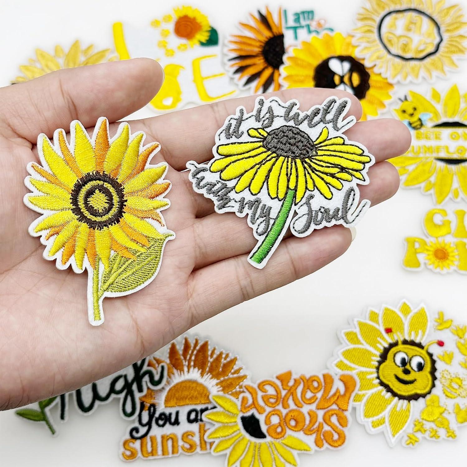 15 Parches Bordados de Girasol Attuslla para Planchar