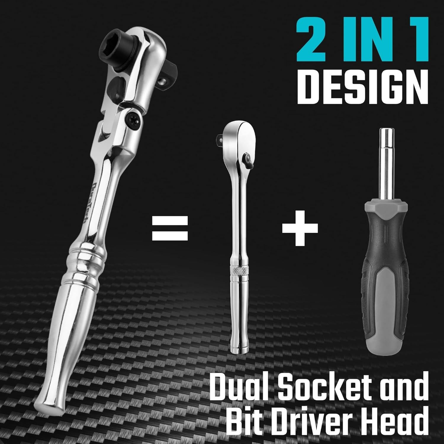 DURATECH Mango de Carraca 1/4" Flexible 72 Dientes Acero