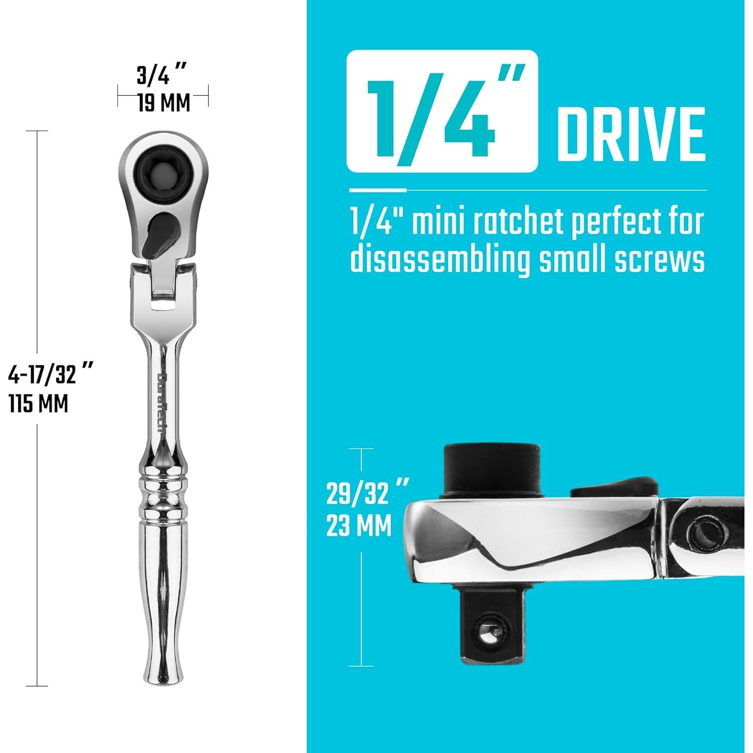 DURATECH Mango de Carraca 1/4" Flexible 72 Dientes Acero