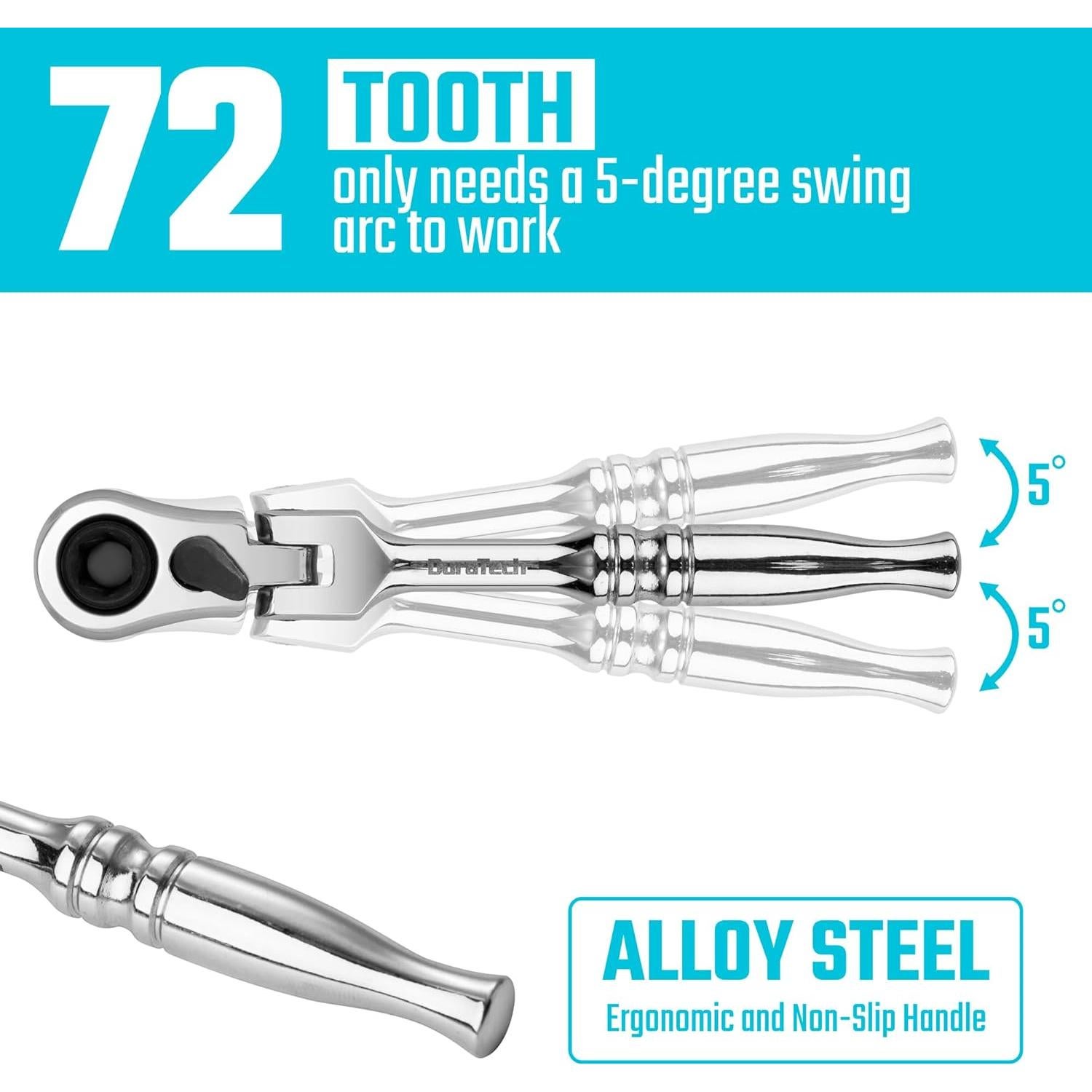 DURATECH Mango de Carraca 1/4" Flexible 72 Dientes Acero