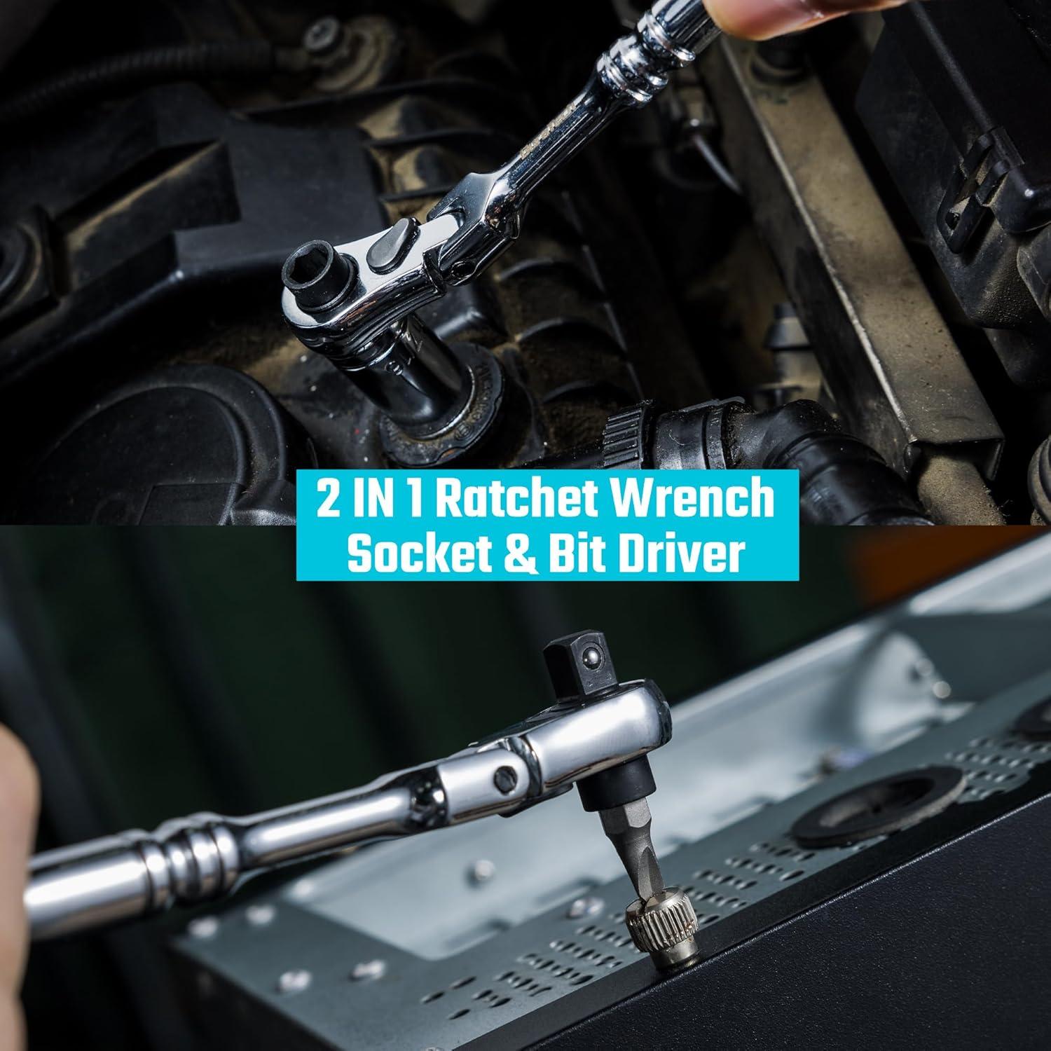 DURATECH Mango de Carraca 1/4" Flexible 72 Dientes Acero